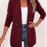 Marlowe™ | Cardigan in maglia a coste bordeaux con linguette abbottonate