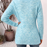 Nova™ | Cardigan in maglia a coste color acquamarina con linguette abbottonate