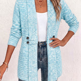 Nova™ | Cardigan in maglia a coste color acquamarina con linguette abbottonate