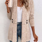 Harlow™ | Cardigan in maglia a coste color avena con linguette abbottonate