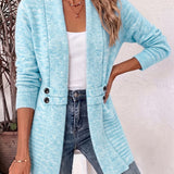 Nova™ | Cardigan in maglia a coste color acquamarina con linguette abbottonate