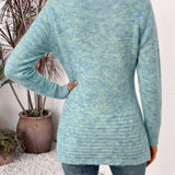 Nova™ | Cardigan in maglia a coste color acquamarina con linguette abbottonate
