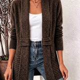Camille™ | Cardigan in maglia a coste color cioccolato con linguette abbottonate