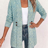 Nova™ | Cardigan in maglia a coste color acquamarina con linguette abbottonate