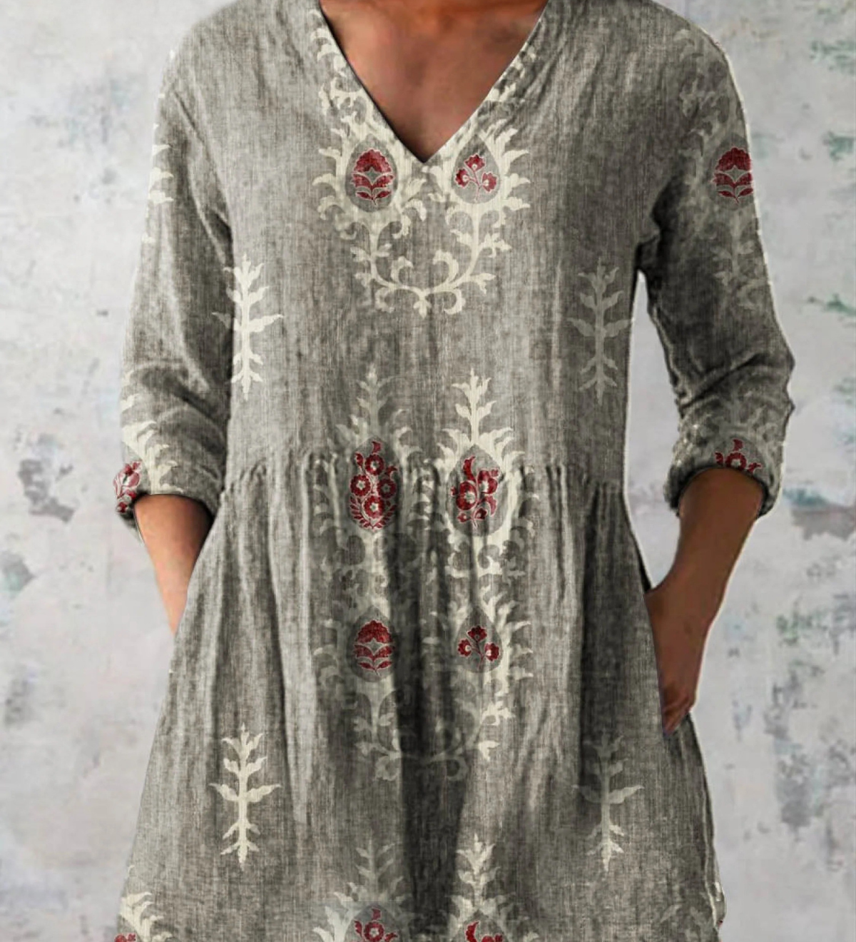 Blusa Lunga Stampata con Tasche