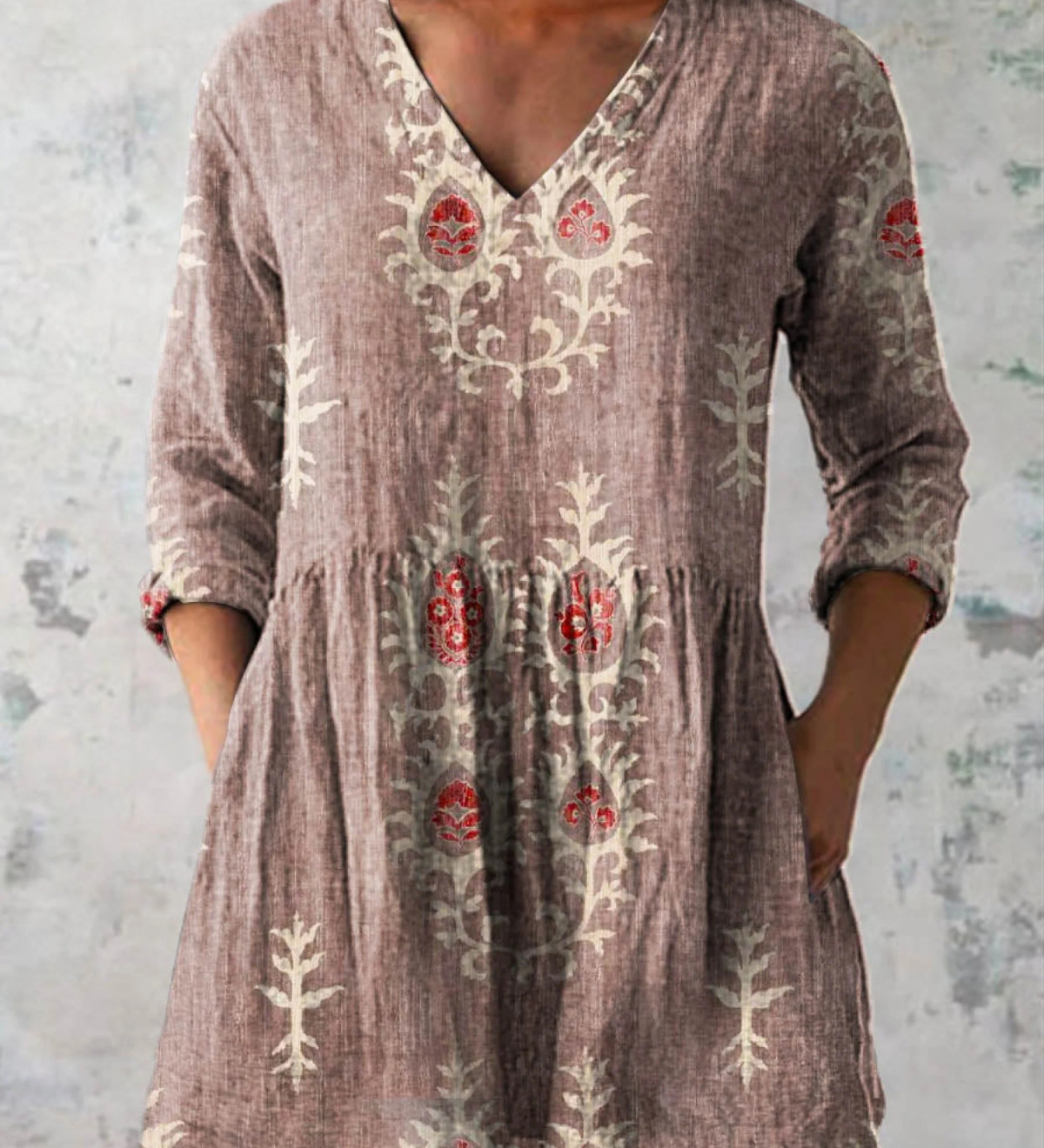 Blusa Lunga Stampata con Tasche