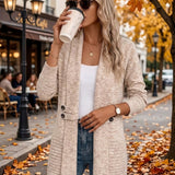 Harlow™ | Cardigan in maglia a coste color avena con linguette abbottonate