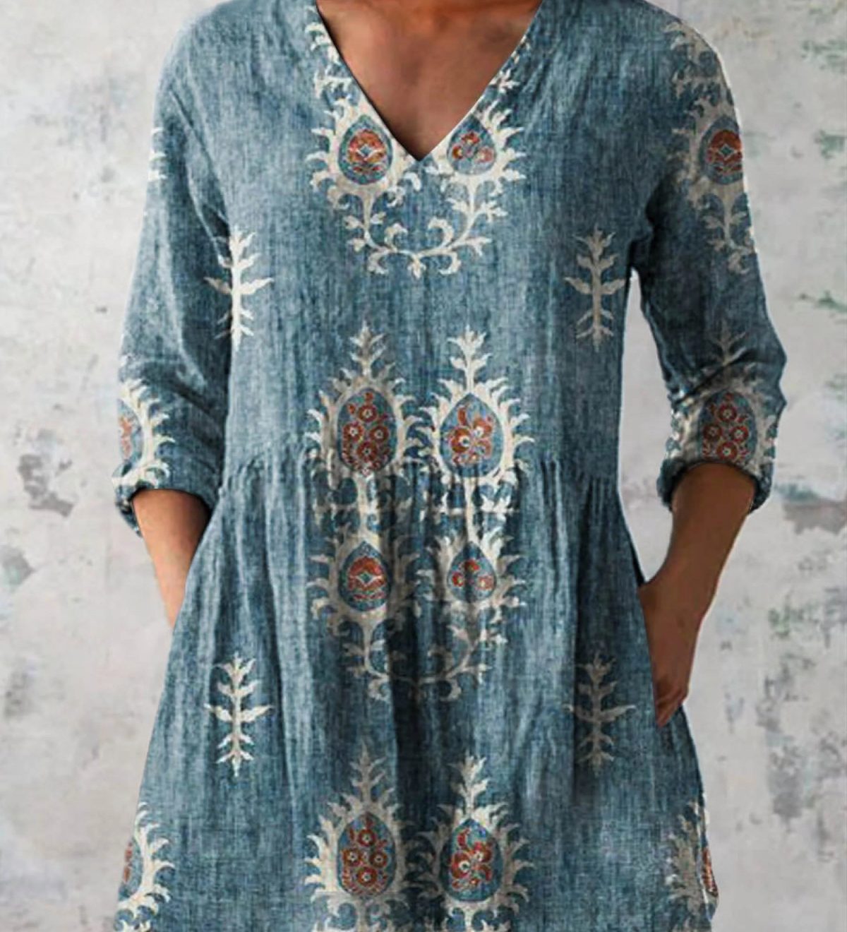 Blusa Lunga Stampata con Tasche