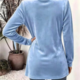 Delaney™ | Cardigan in velluto azzurro cielo con linguette abbottonate