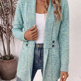 Nova™ | Cardigan in maglia a coste color acquamarina con linguette abbottonate