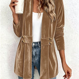 Sutton™ | Cardigan in velluto color cammello con linguette abbottonate