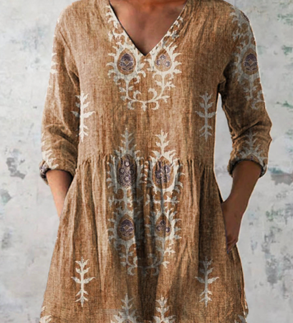 Blusa Lunga Stampata con Tasche