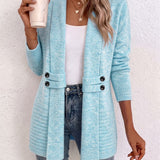 Nova™ | Cardigan in maglia a coste color acquamarina con linguette abbottonate