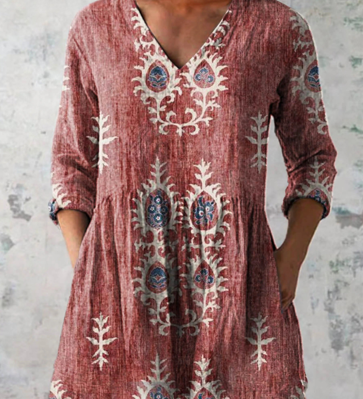 Blusa Lunga Stampata con Tasche