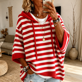 Charlotte | Poncho in Maglia a Righe Rosse