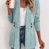 Nova™ | Cardigan in maglia a coste color acquamarina con linguette abbottonate