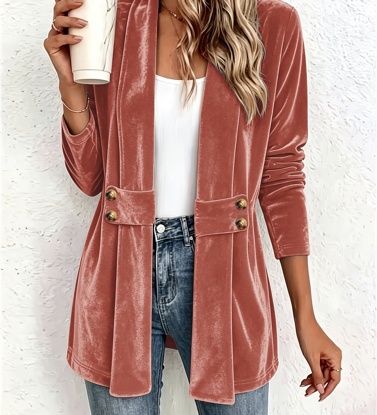 Sienna™ | Cardigan in velluto color ruggine con linguette abbottonate