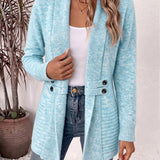 Nova™ | Cardigan in maglia a coste color acquamarina con linguette abbottonate