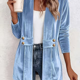 Delaney™ | Cardigan in velluto azzurro cielo con linguette abbottonate