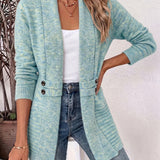 Nova™ | Cardigan in maglia a coste color acquamarina con linguette abbottonate