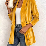 Maeve™ | Cardigan in velluto color senape con linguette abbottonate