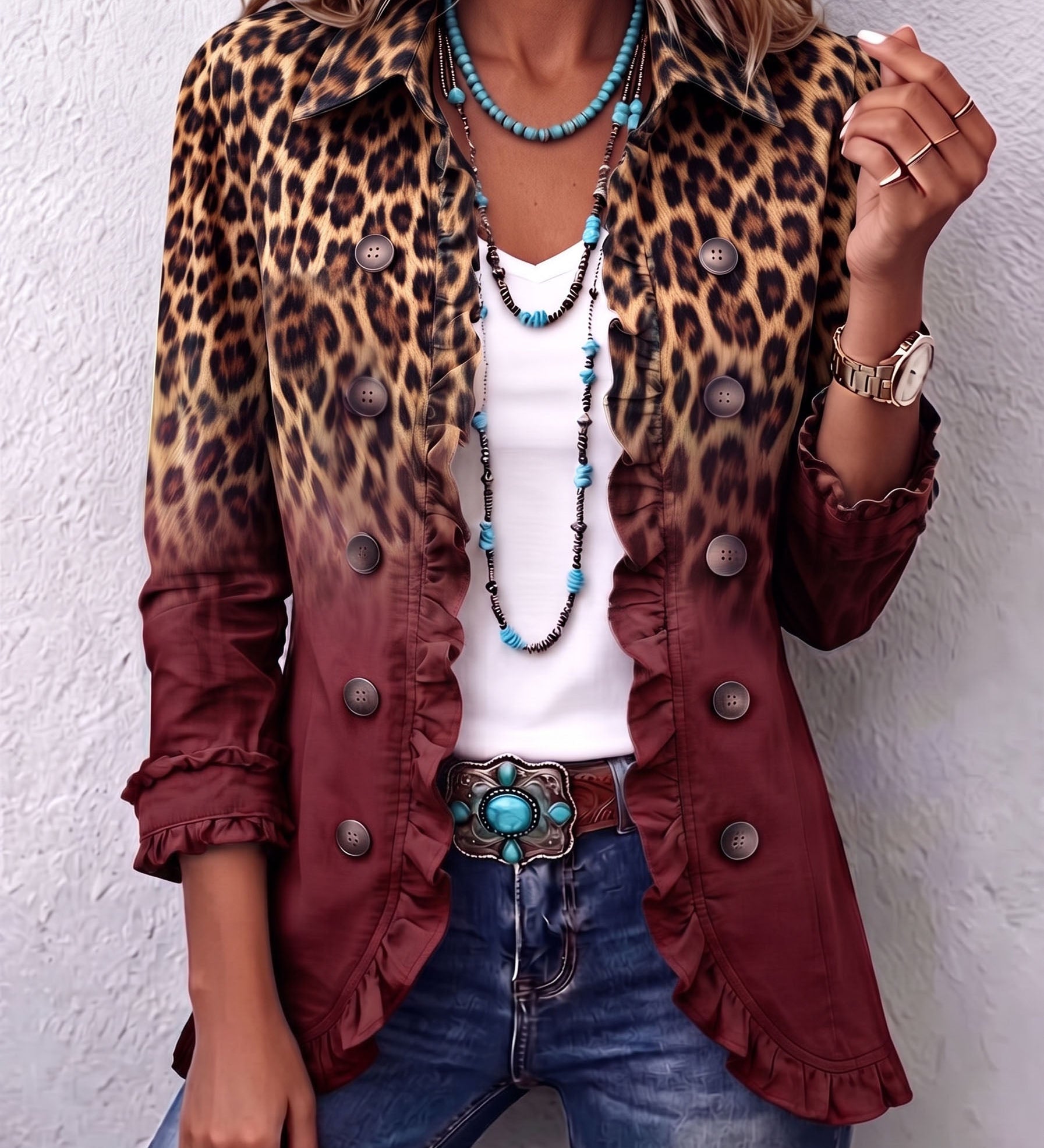 Béatrice | Giacca Leopardo Turchese