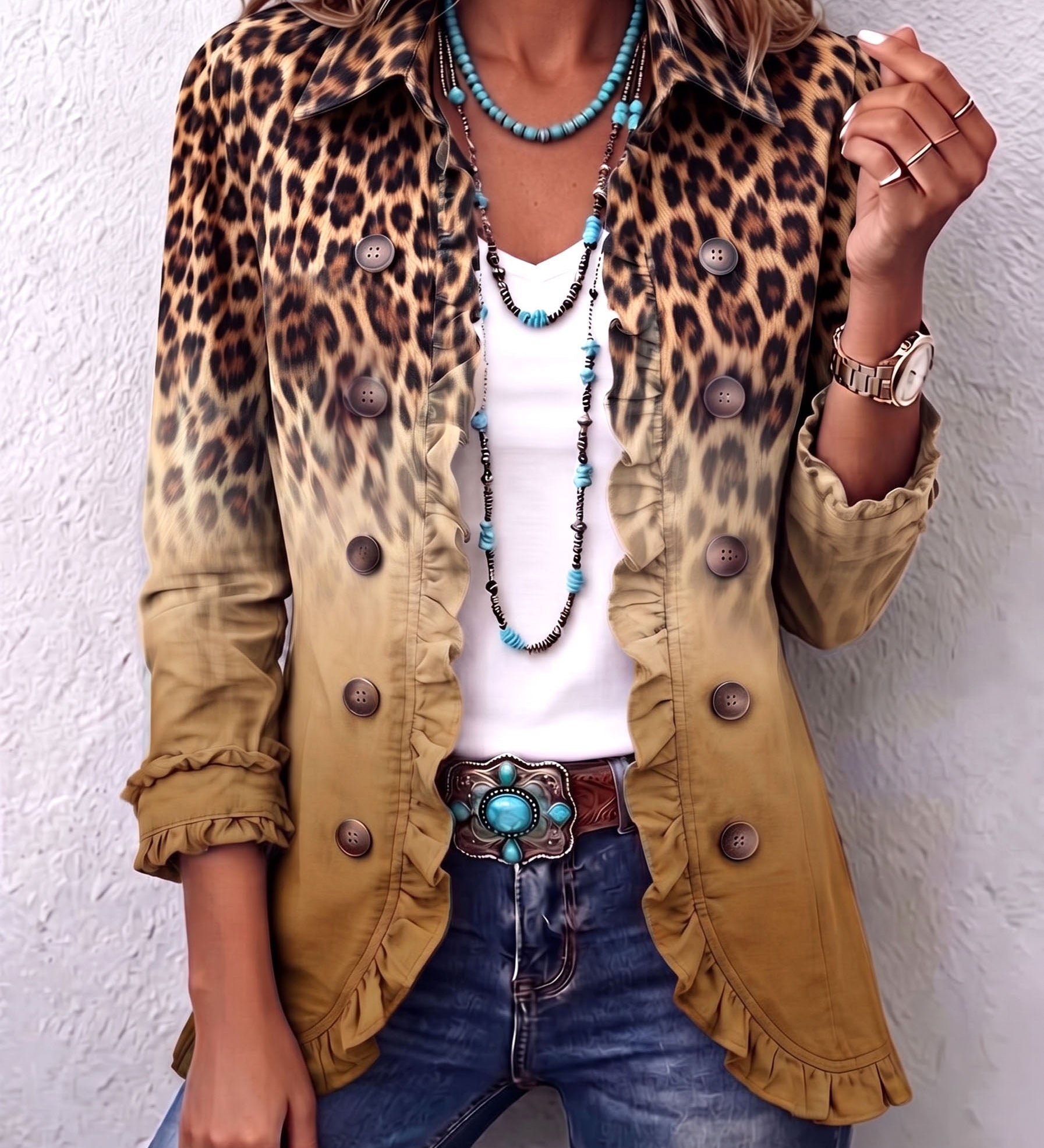 Béatrice | Giacca Leopardo Turchese