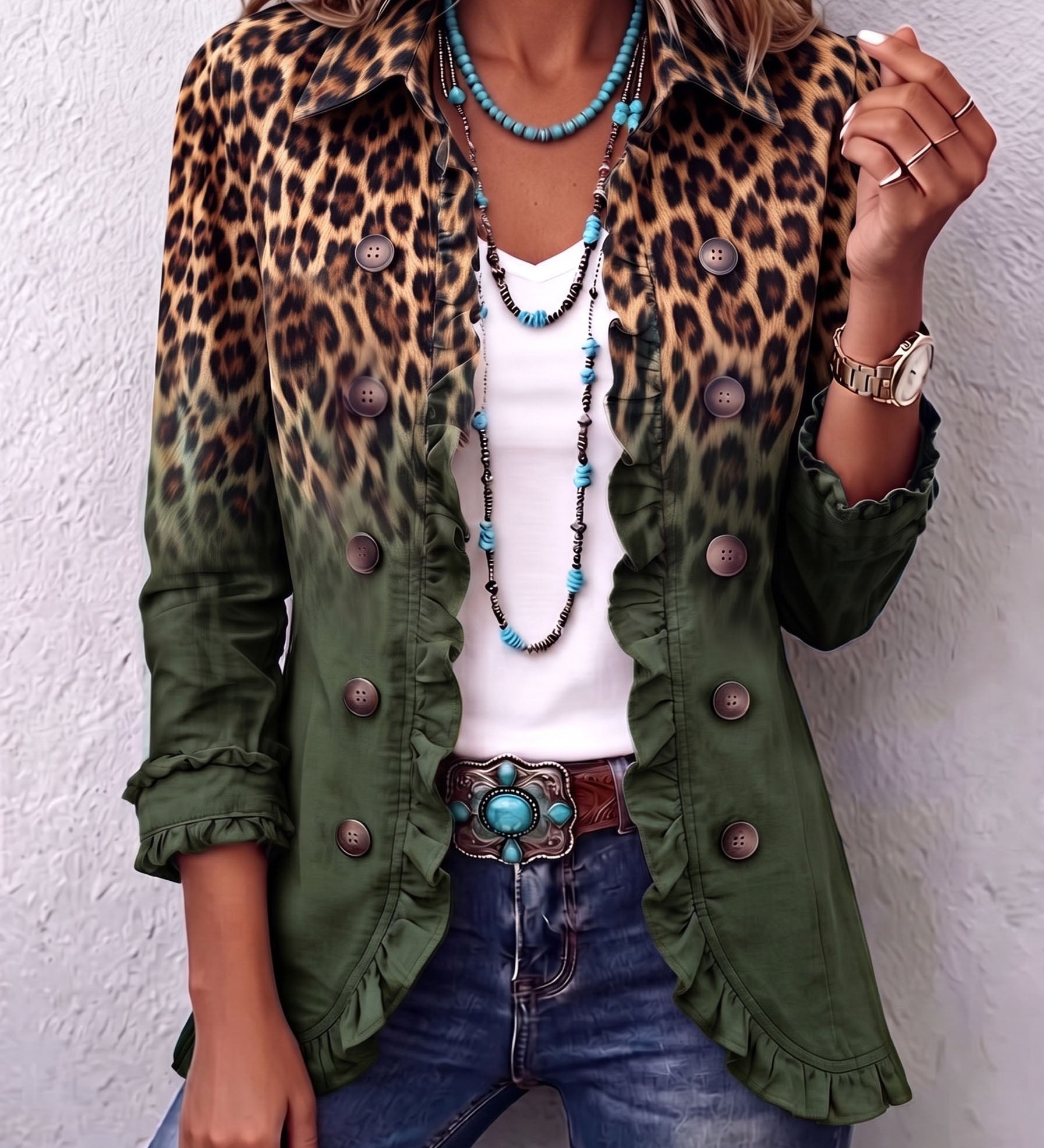 Béatrice | Giacca Leopardo Turchese